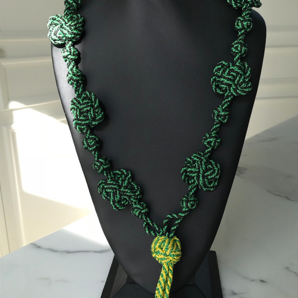 Green, Yellow, Black Cord Statement Necklace - Picture 1 of 3